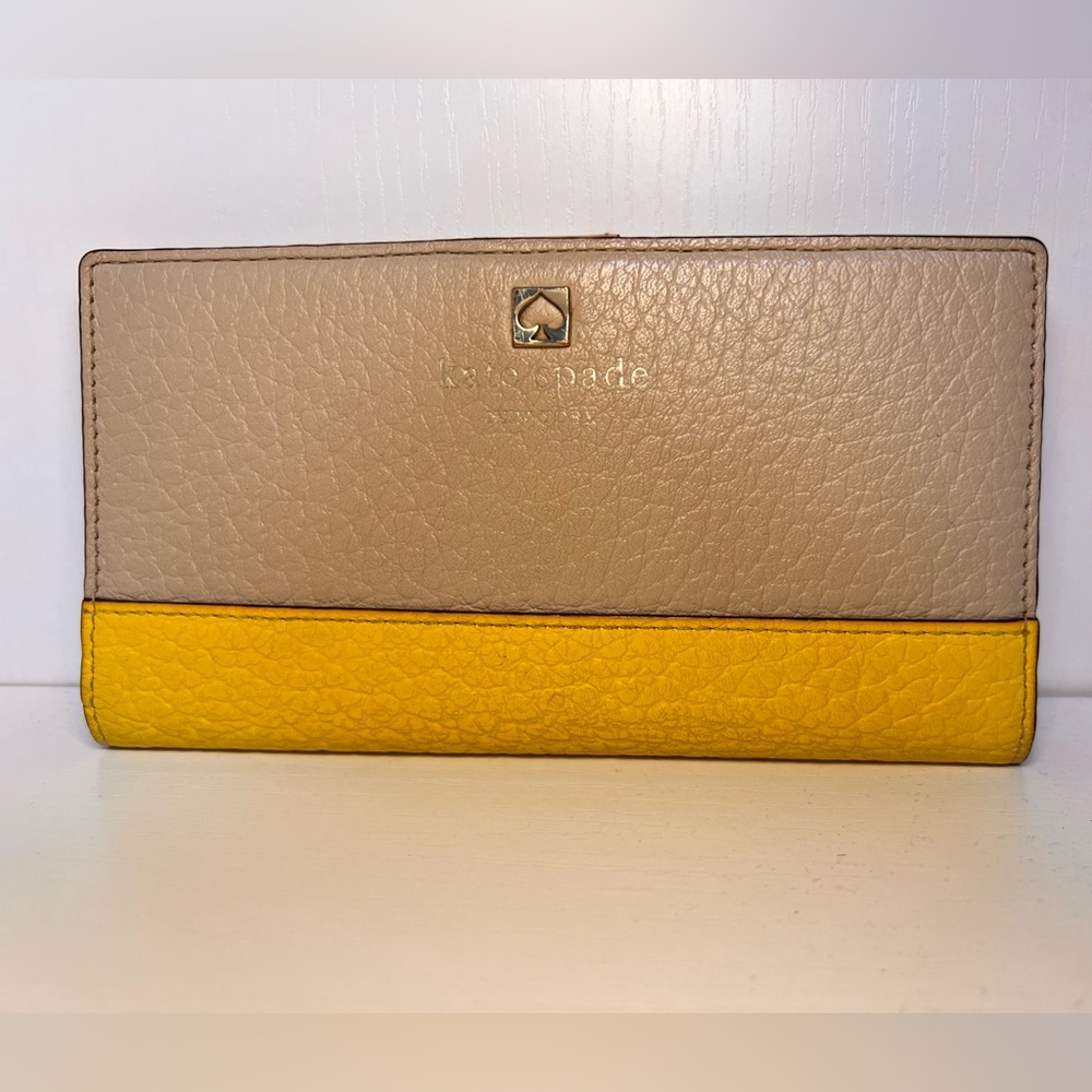 Kate Spade Spencer Tan & Yellow Leather Bifold Wallet